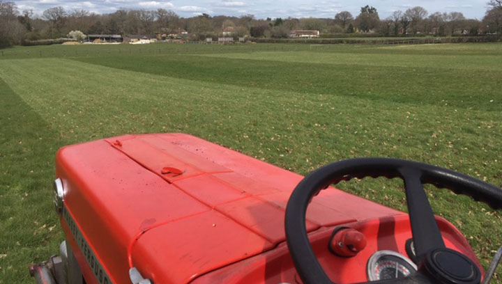 Harrowing a field, picture shows the first pass